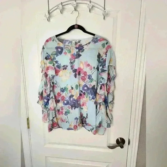 Zac & Rachel womens plus size 2x blouse top floral ruffle #23 - Picture 1 of 6